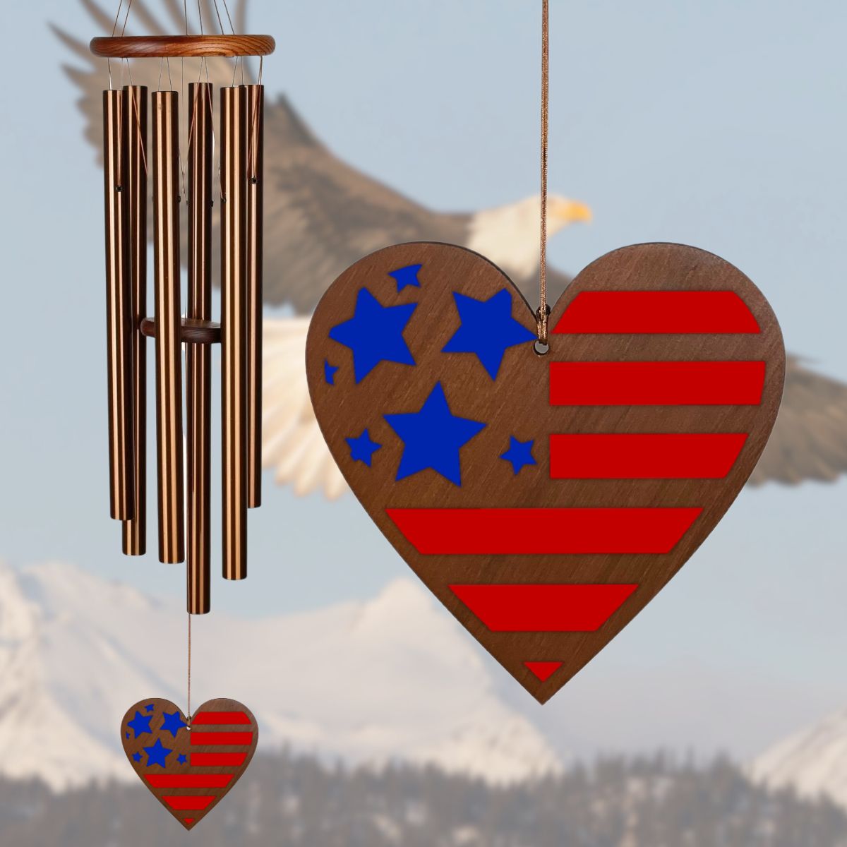 Amazing Grace 40 Inch Wind Chime - Engravable American Heart Sail - Bronze