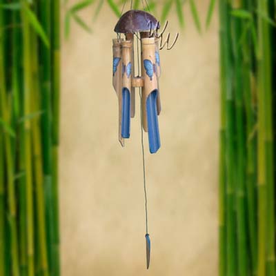 Handcrafted 36 Inch Blue Butterfly Bamboo Wind Chime