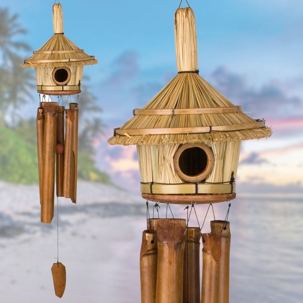 Woodstock Percussion Thatched Roof Birdhouse Bamboo Wind Chime