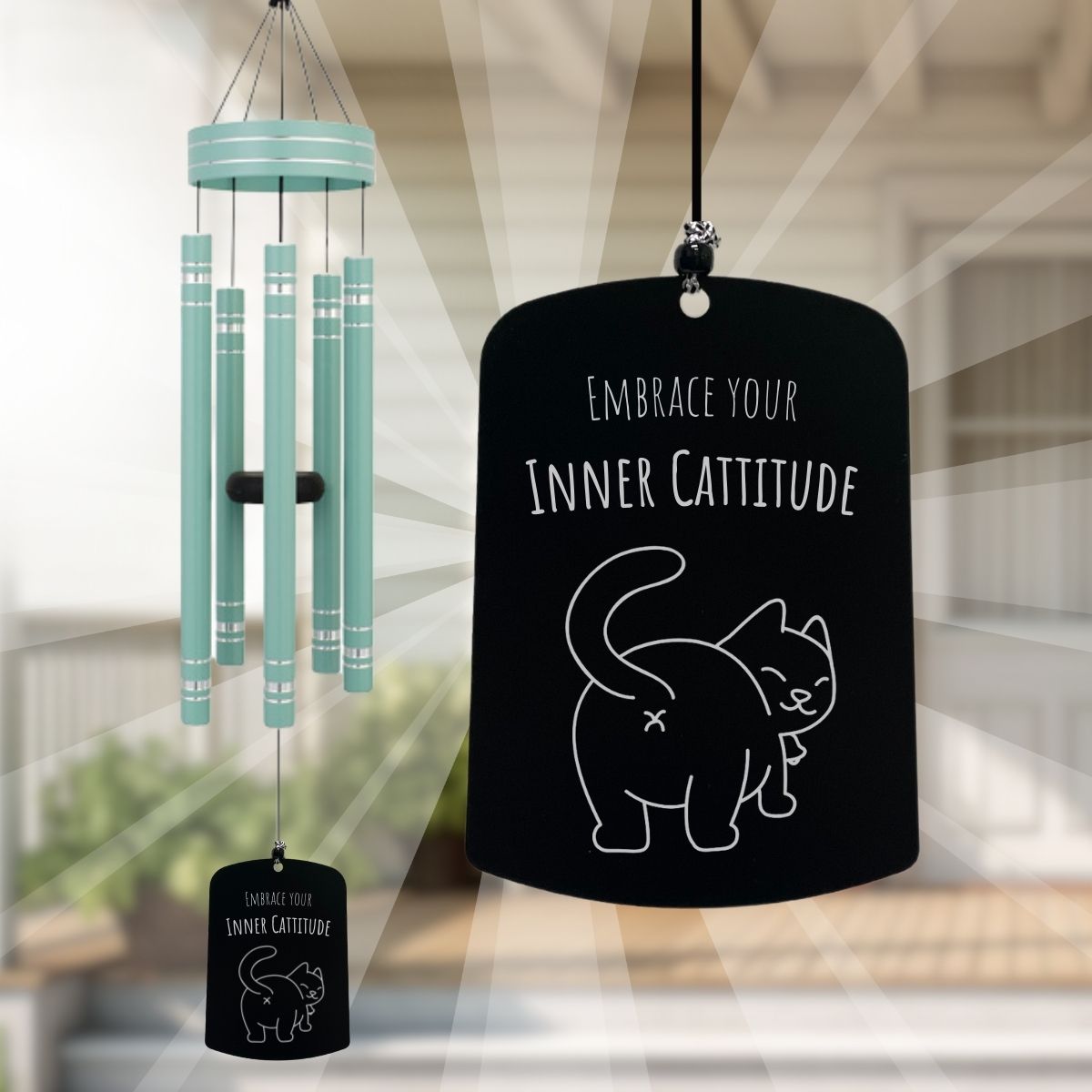Carson Seafoam Green 36 Inch Etched Chime - Cat Butt