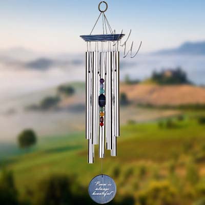 Woodstock Percussion 7 Stone Blue Chakra Wind Chime - Engravable Sail
