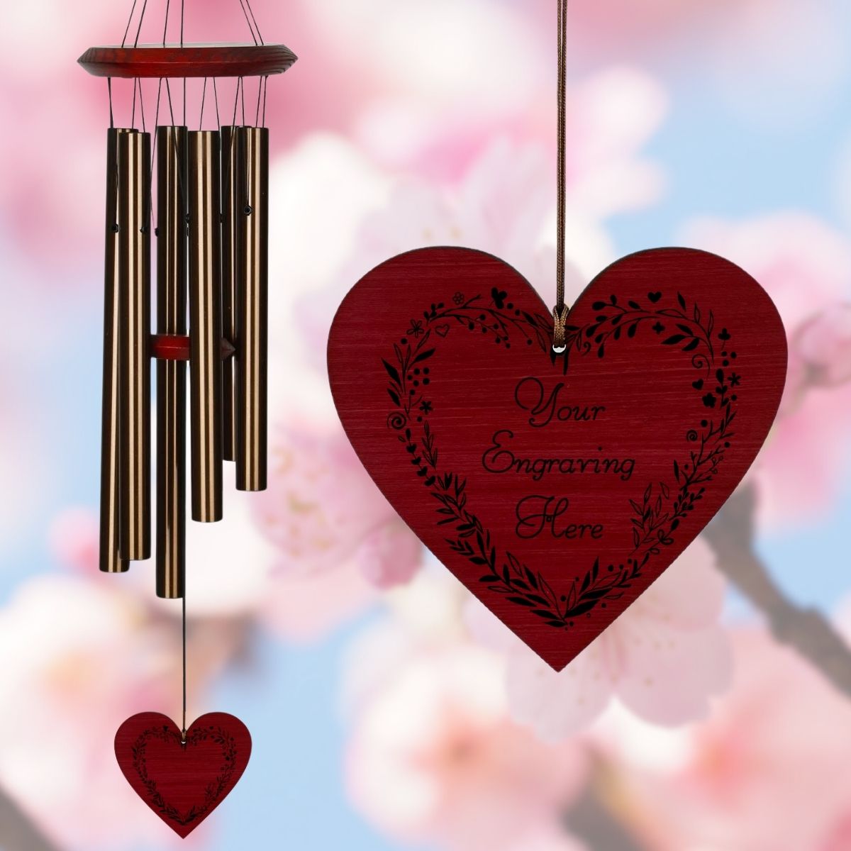 27 Inch Chimes of Pluto Wind Chime - Bronze - Floral Wreath