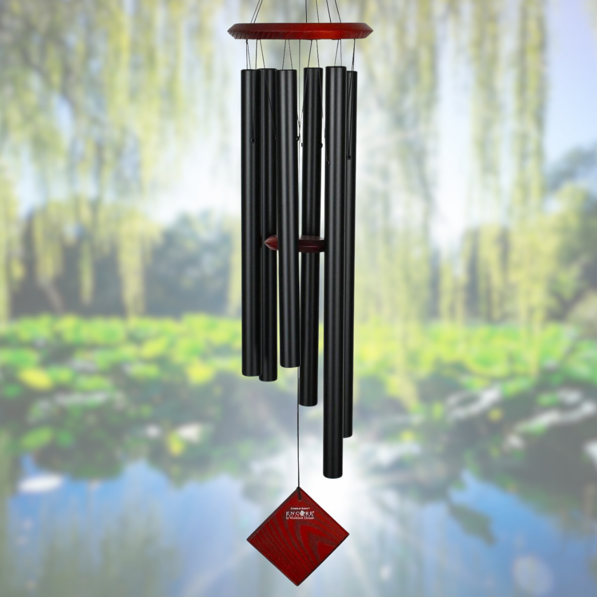 Woodstock Percussion 37 Inch Chimes of Earth Wind Chime - Black - Engravable Sail