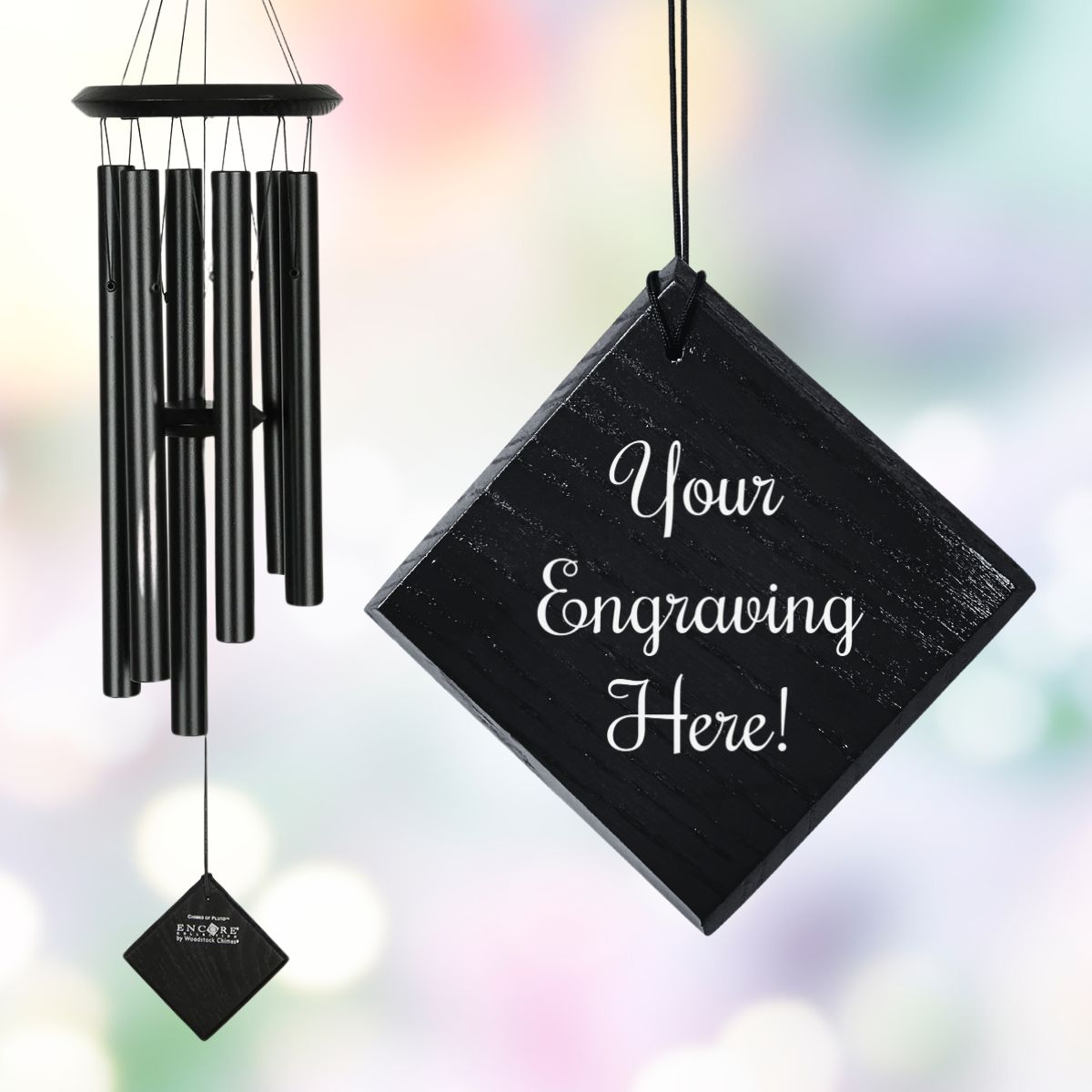 Woodstock Percussion 27 Inch Chimes of Pluto Wind Chime - Black/Black - Engravable Sail