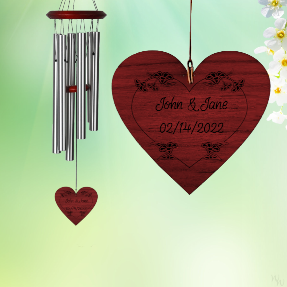 27 Inch Chimes of Pluto Wind Chime - Blossom Heart Sail - Silver