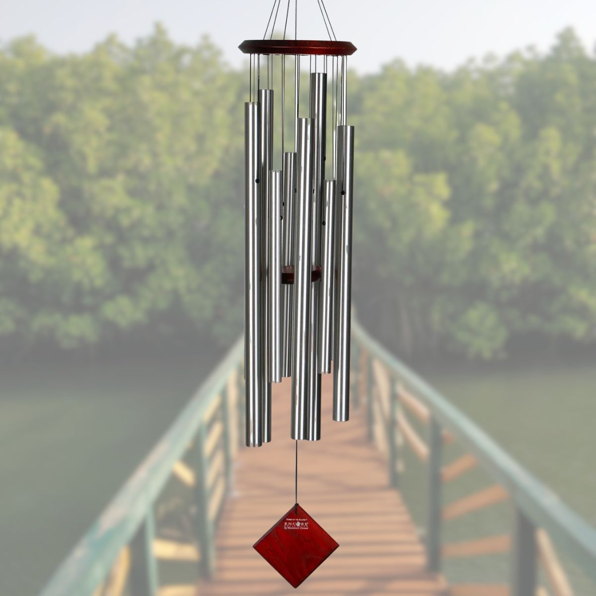 Woodstock Percussion 40 Inch Chimes of the Eclipse Wind Chime - Silver - Engravable Sail