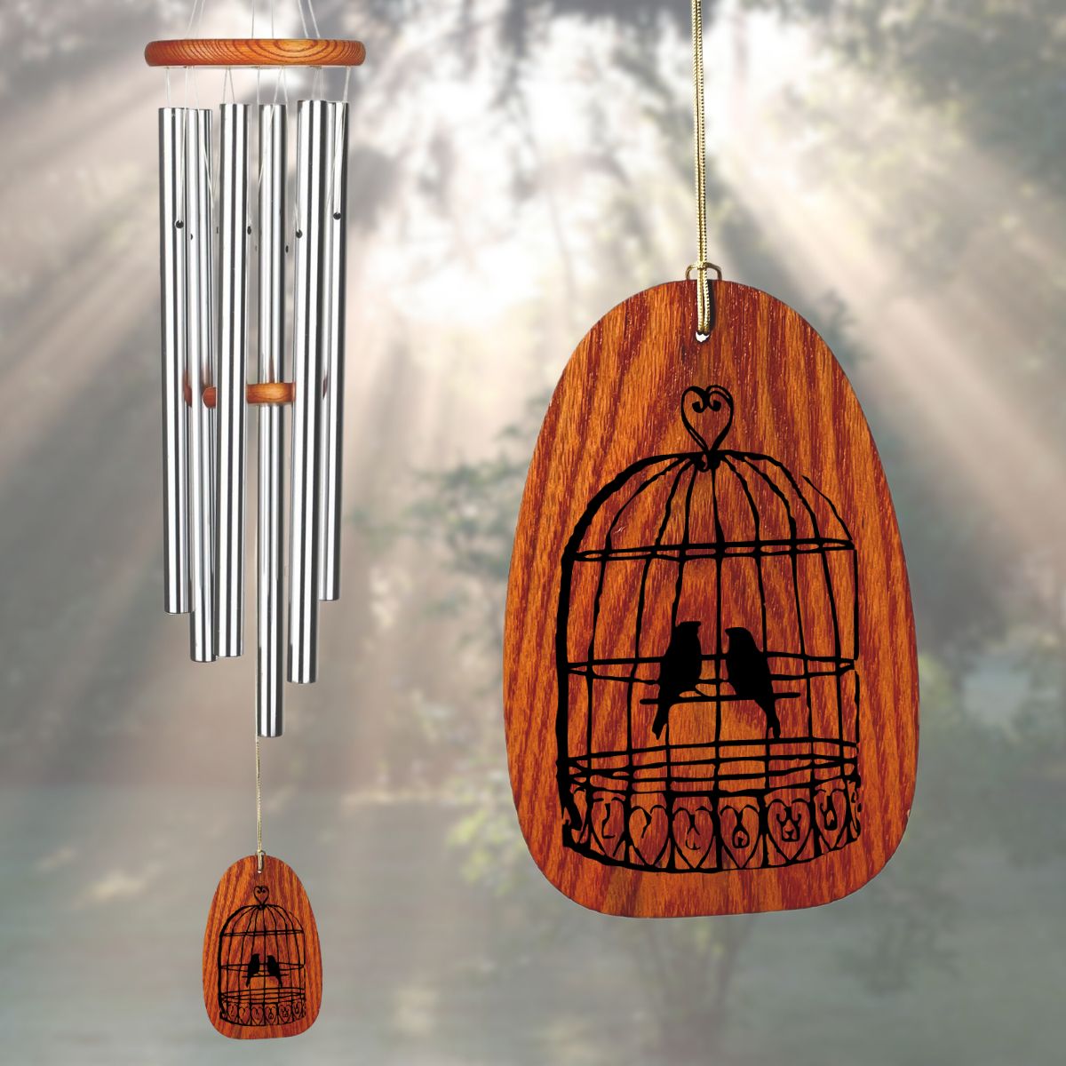 Amazing Grace Silver 40 Inch Wind Chime - Engravable Bird Cage