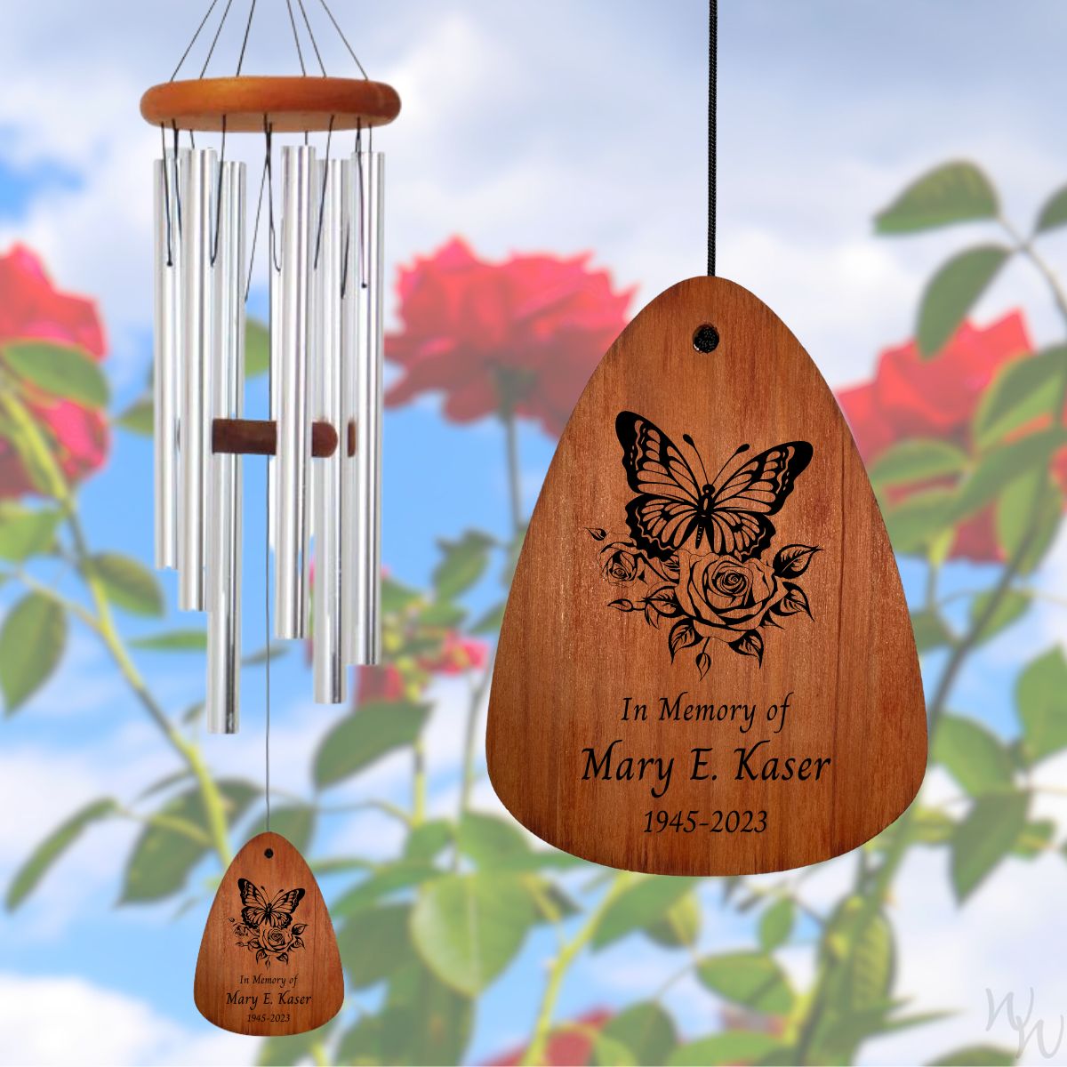 Festival 24-inch 6-Tube Wind chime in Silver - Rosy Butterfly