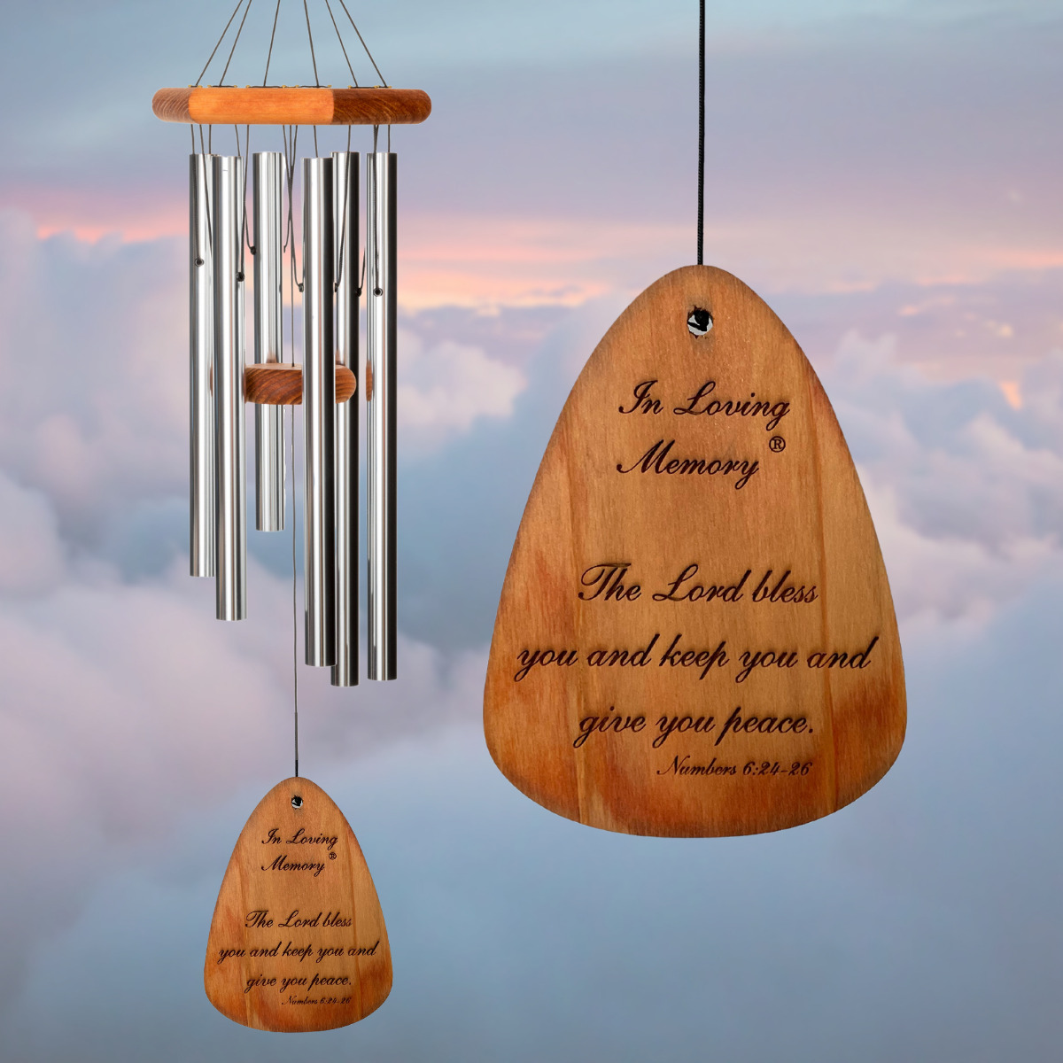 In Loving Memory 30 Inch Windchime - The Lord bless you.. in Silver