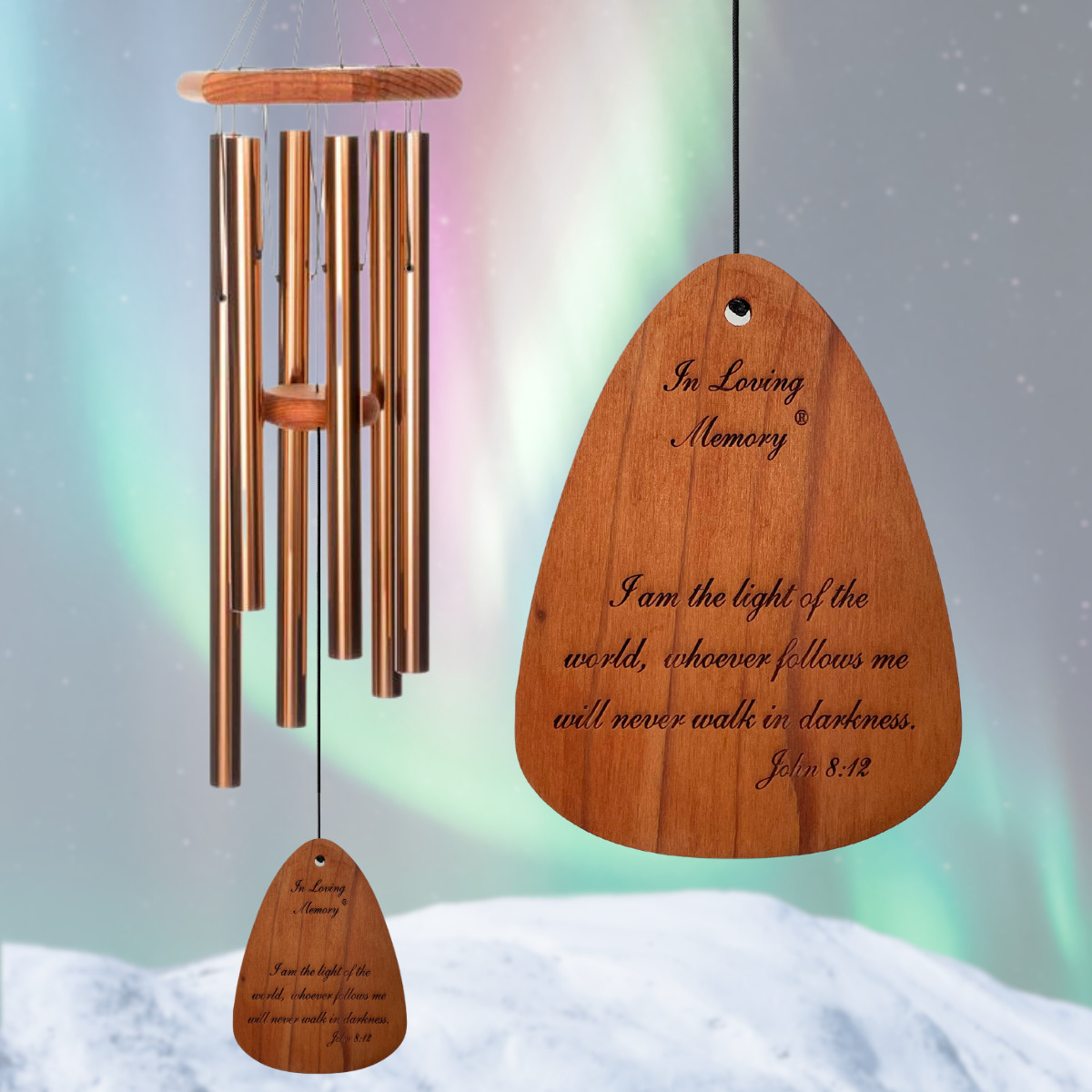 In Loving Memory 35 Inch Windchime - I am the Light of the world... in Bronze