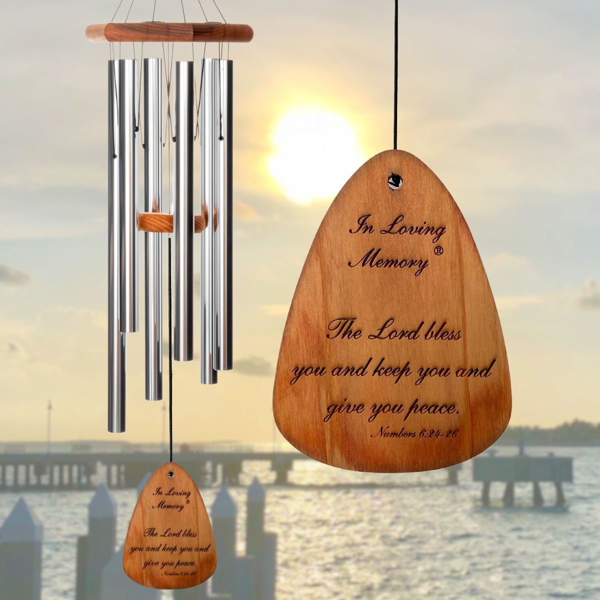 In Loving Memory 35 Inch Windchime - The Lord bless you and keep you... in Silver