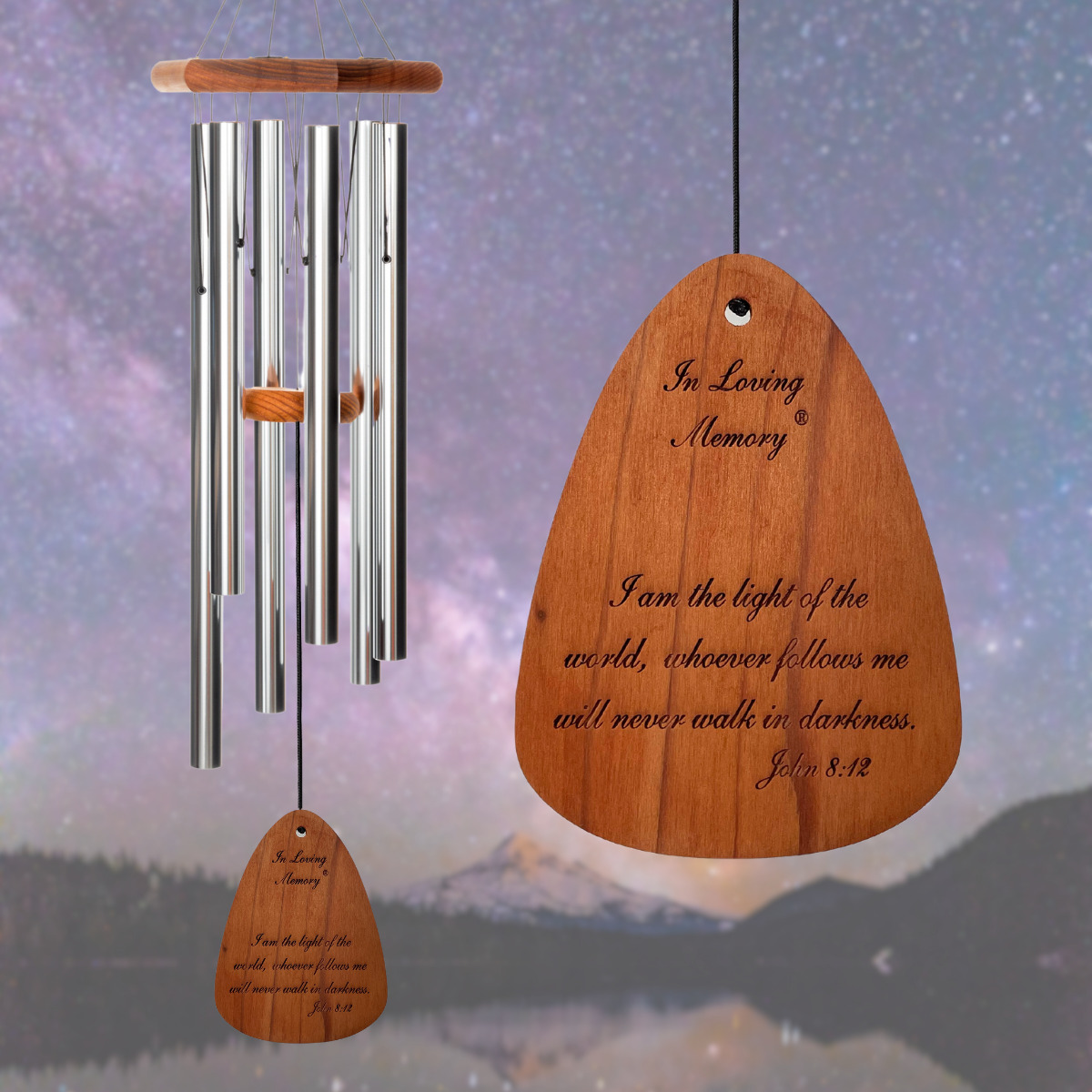 In Loving Memory 35 Inch Windchime - I am the Light of the world... in Silver