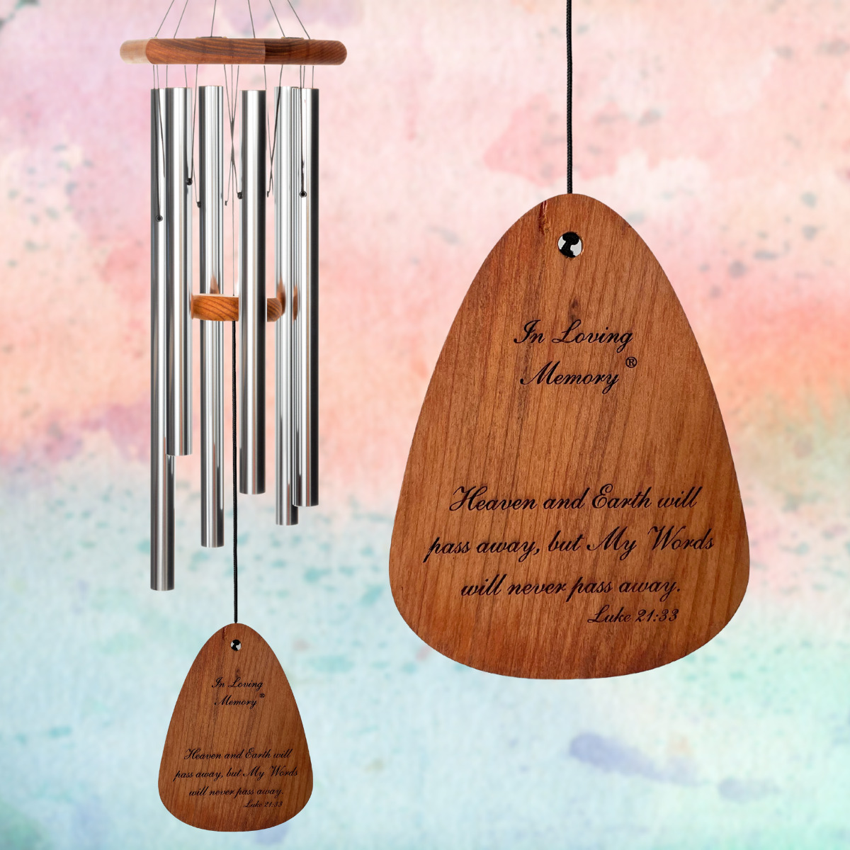 In Loving Memory 35 Inch Windchime - My Words will never pass away... in Sliver