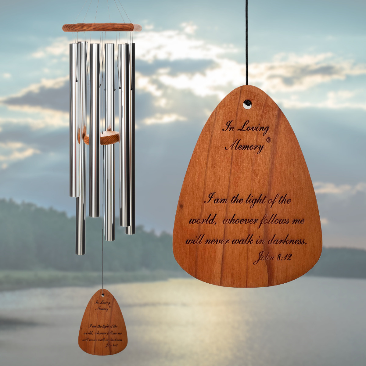 In Loving Memory 42 Inch Wind Chime - I am the Light of the world - Silver