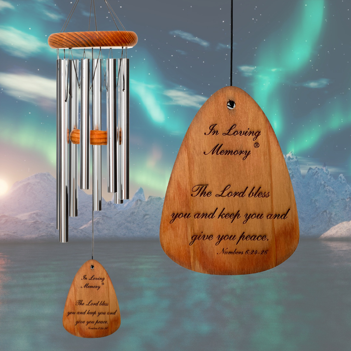 In Loving Memory 24 Inch Windchime - The Lord bless you.. in Silver