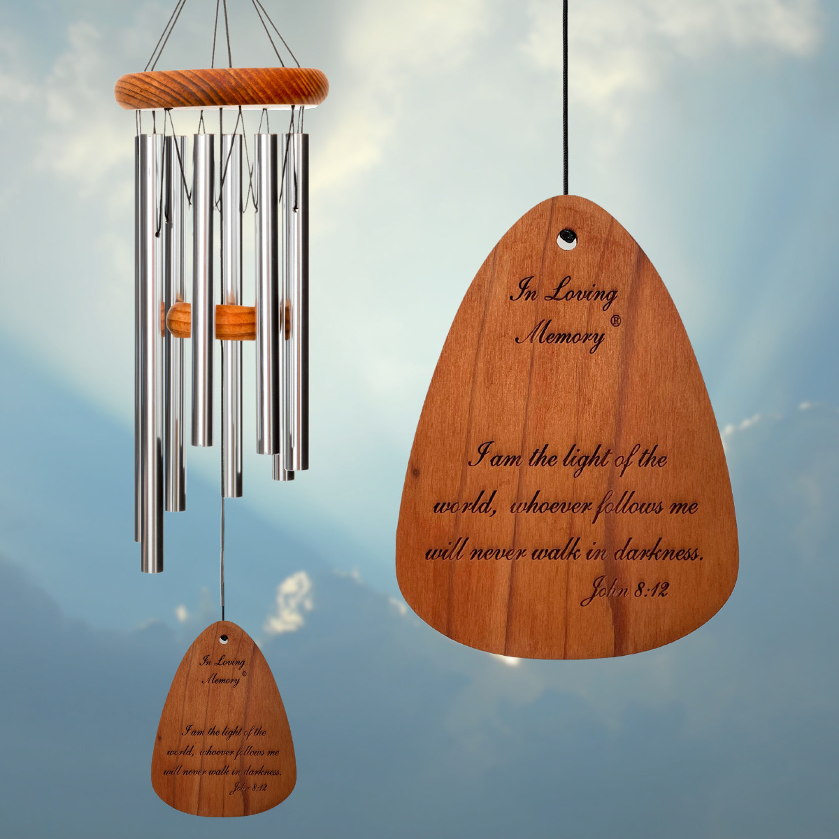 In Loving Memory 24 Inch Chime - I am the Light of the world - Silver