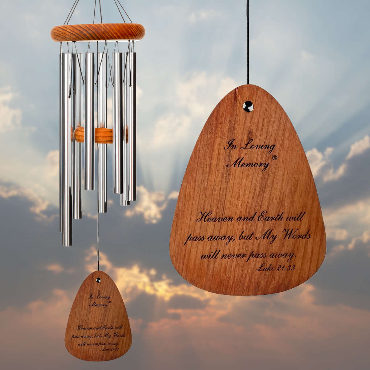 In Loving Memory 24 Inch Windchime - My Words will never pass away... in Silver