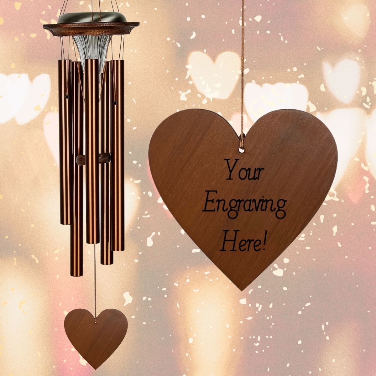 Moonlight Solar Chime 29 Inch Wind Chime - Engraveable Heart Sail - Bronze
