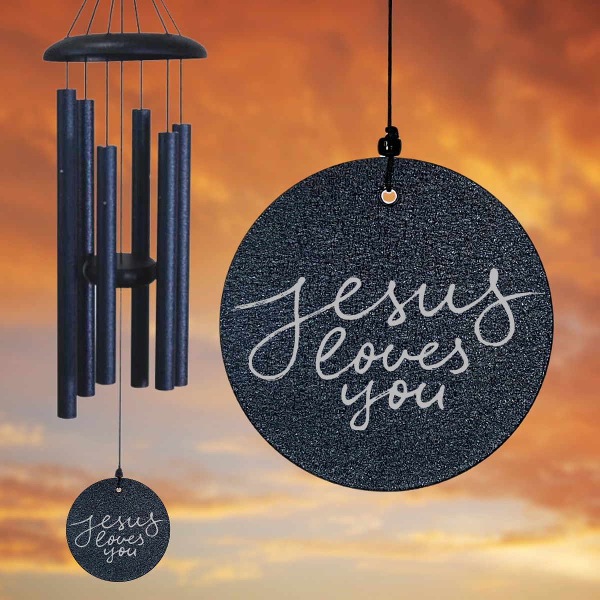 Corinthian Bells 27 Inch Midnight Blue Wind Chime - Jesus Loves You