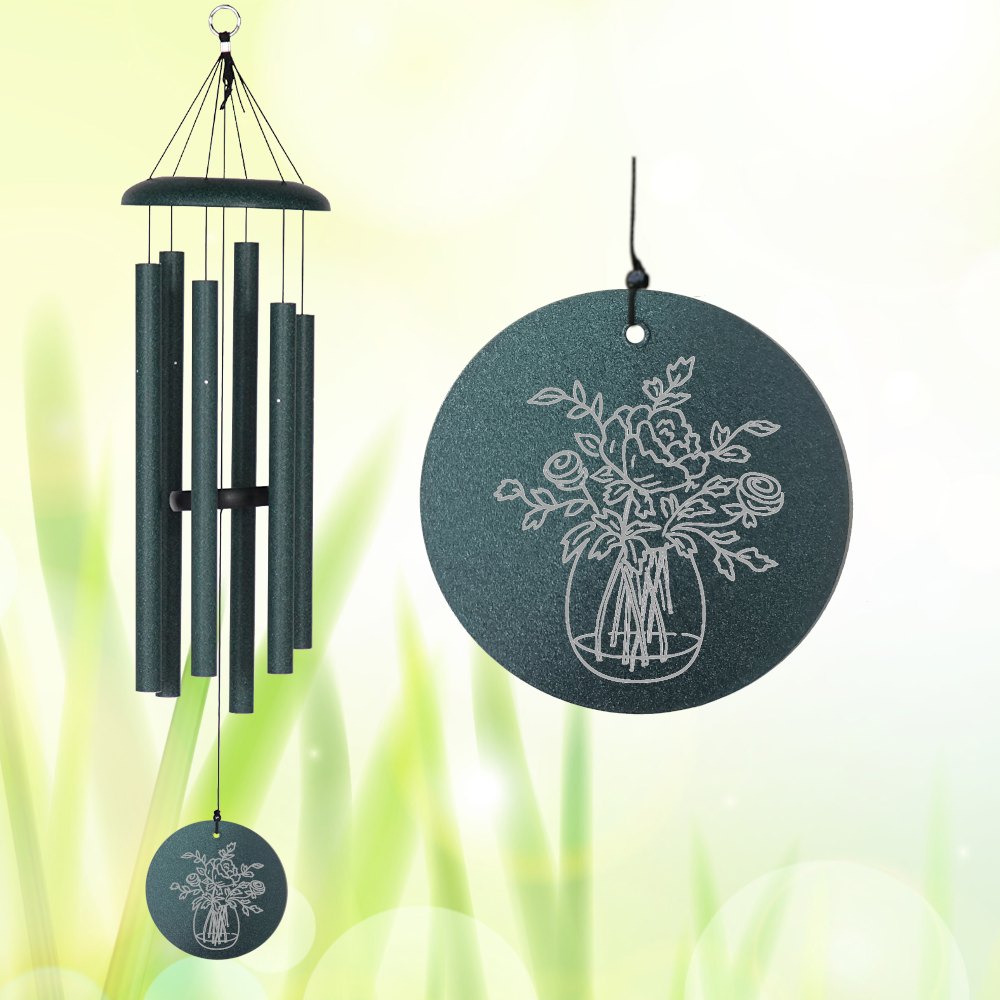Corinthian Bells 30 Inch Green Peonies Bouquet Wind Chime - Scale Of A