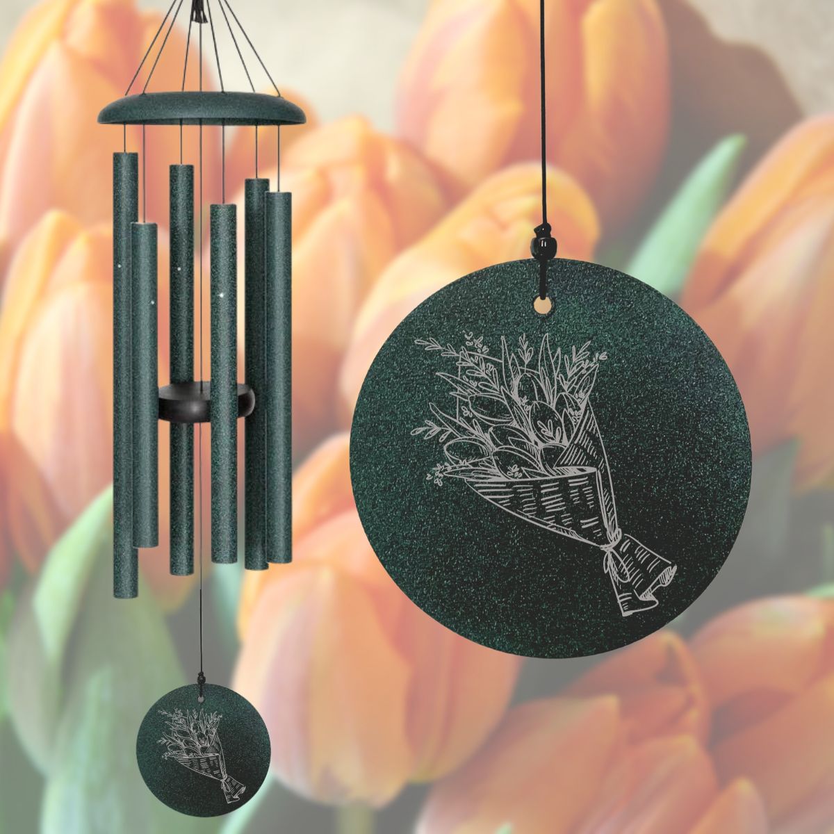 Corinthian Bells 30 Inch Green Tulip Bouquet Wind Chime - Scale Of A