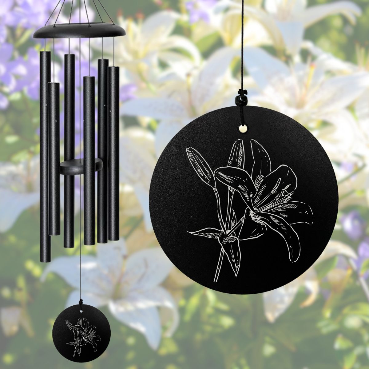 Corinthian Bells 36 Inch Black Lily Wind Chime - Scale Of E