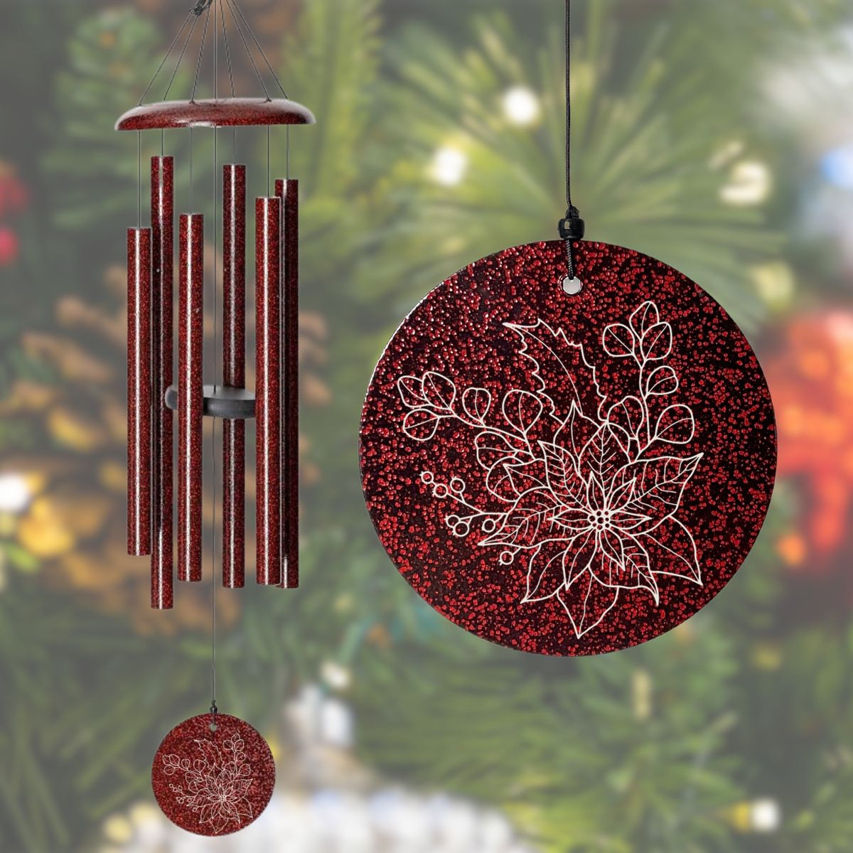 Corinthian Bells Ruby Splash Poinsettia Wind Chime - Scale Of E