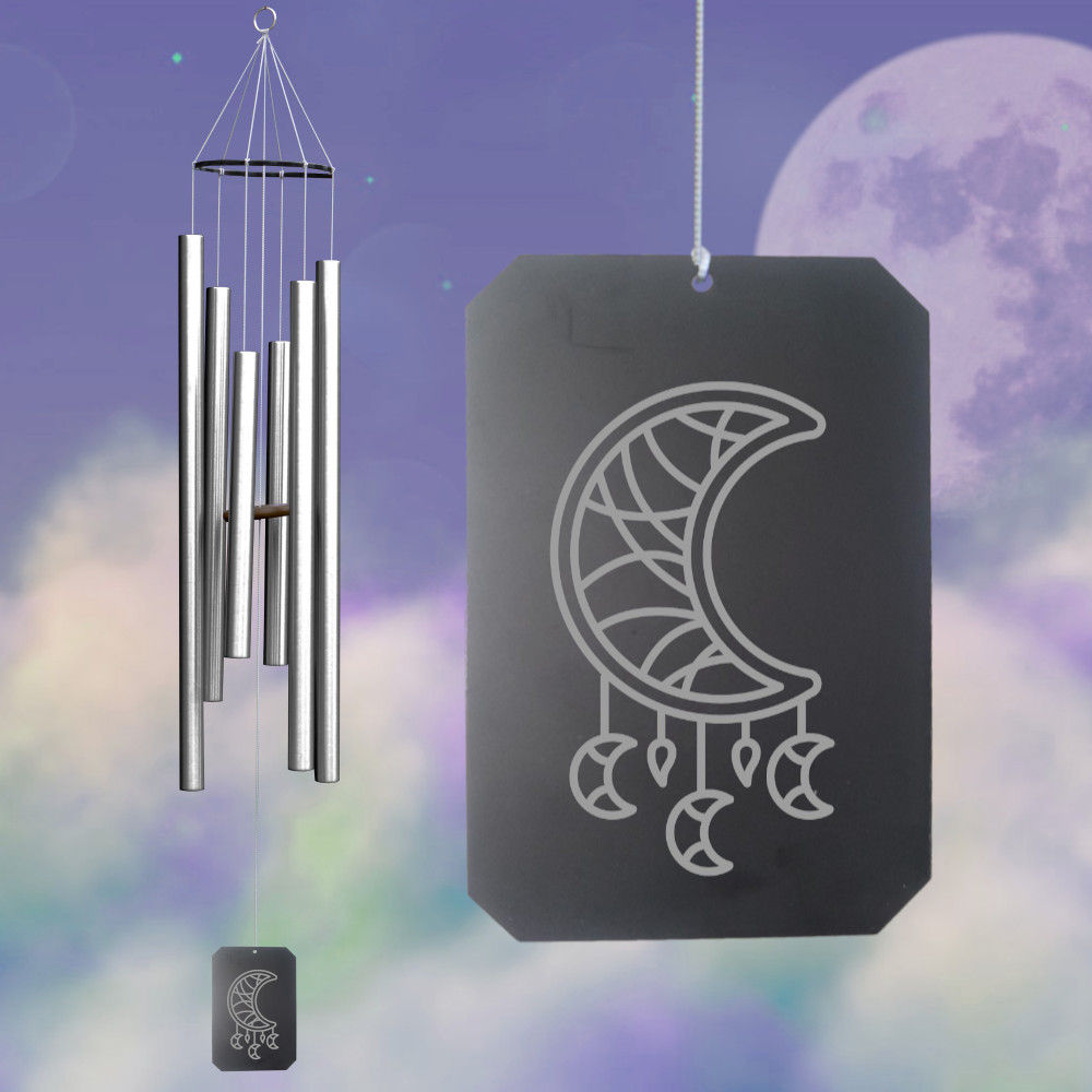 Premium Amazing Grace 46 Inch Wind Chime - Silver - Moon