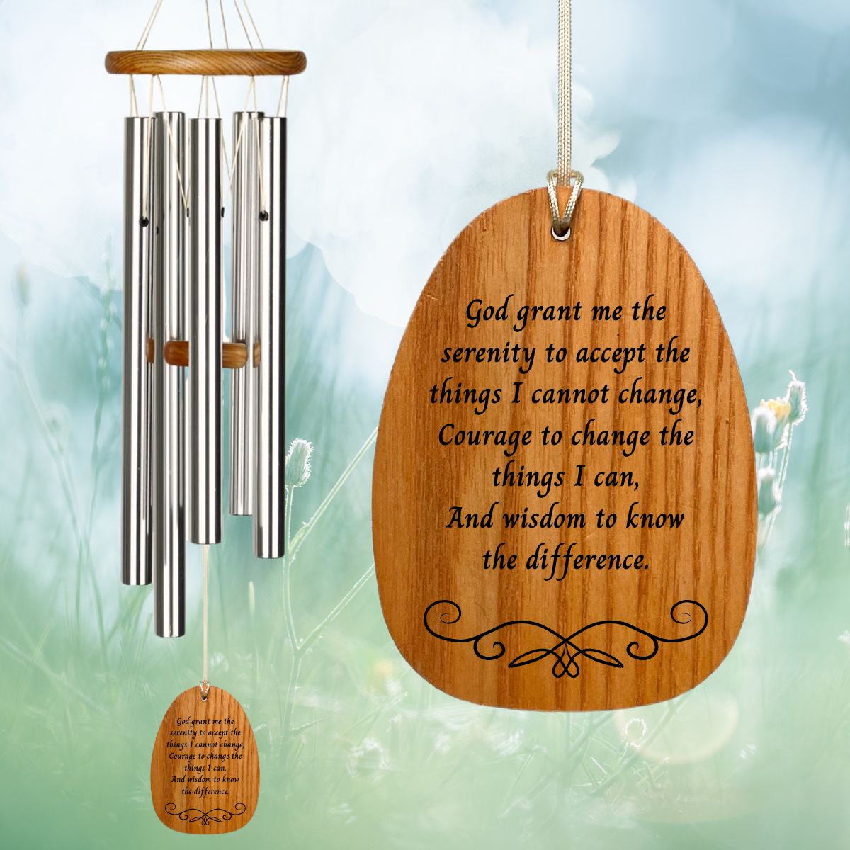 Woodstock Reflections Serenity Prayer 22 Inch Wind Chime - Engravable Sail