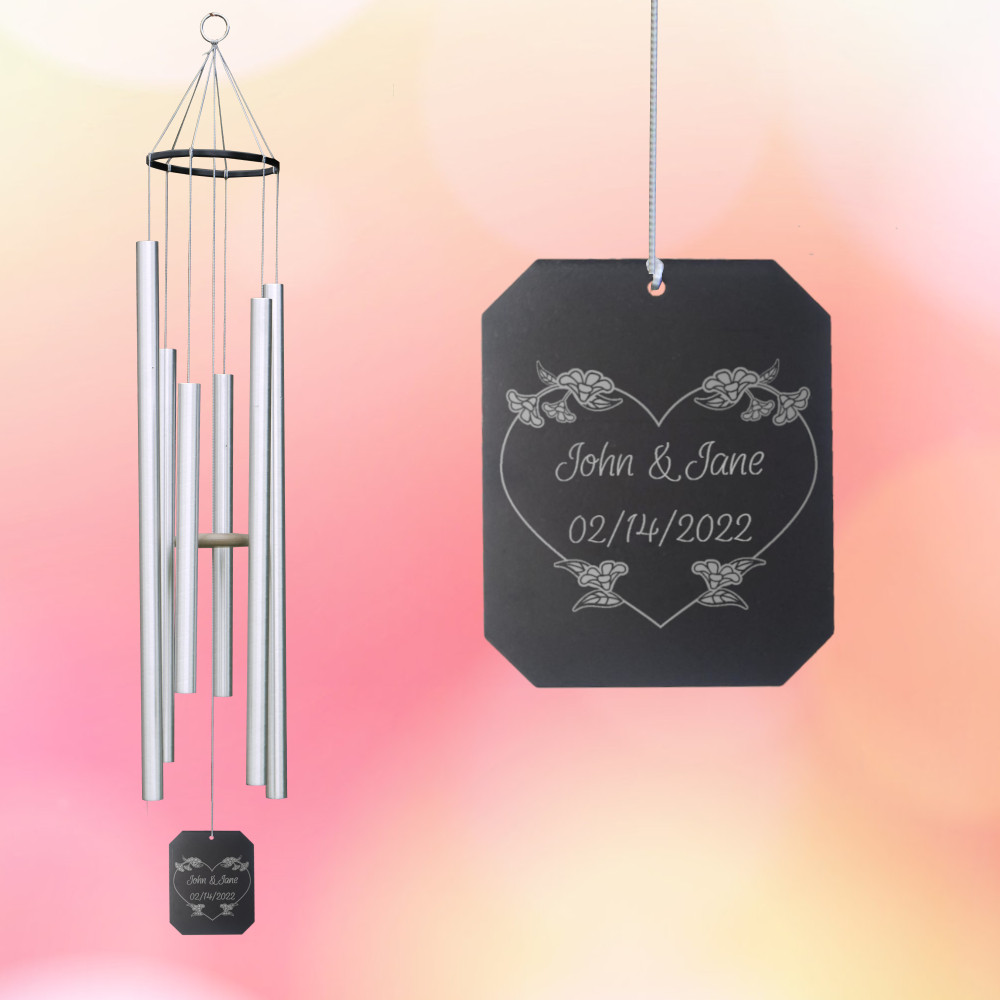 Premium Amazing Grace 36 Inch Silver Wind Chime - Blossom Heart