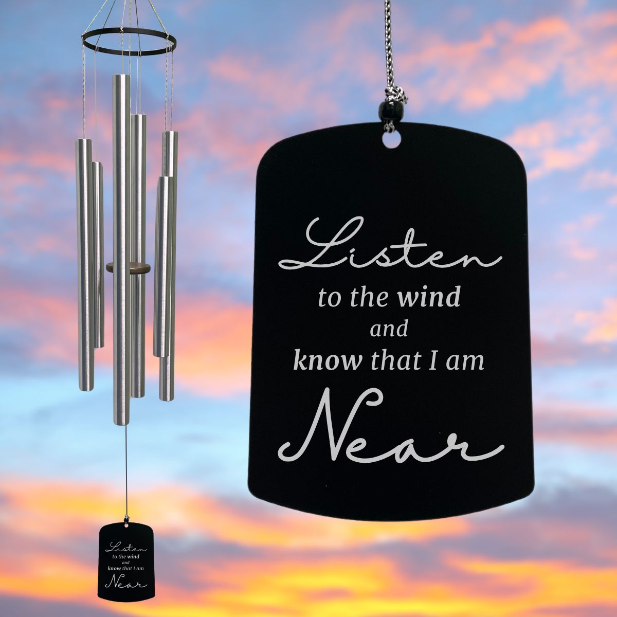 Premium Amazing Grace 36 Inch Wind Chime - Silver - Listen To The Wind