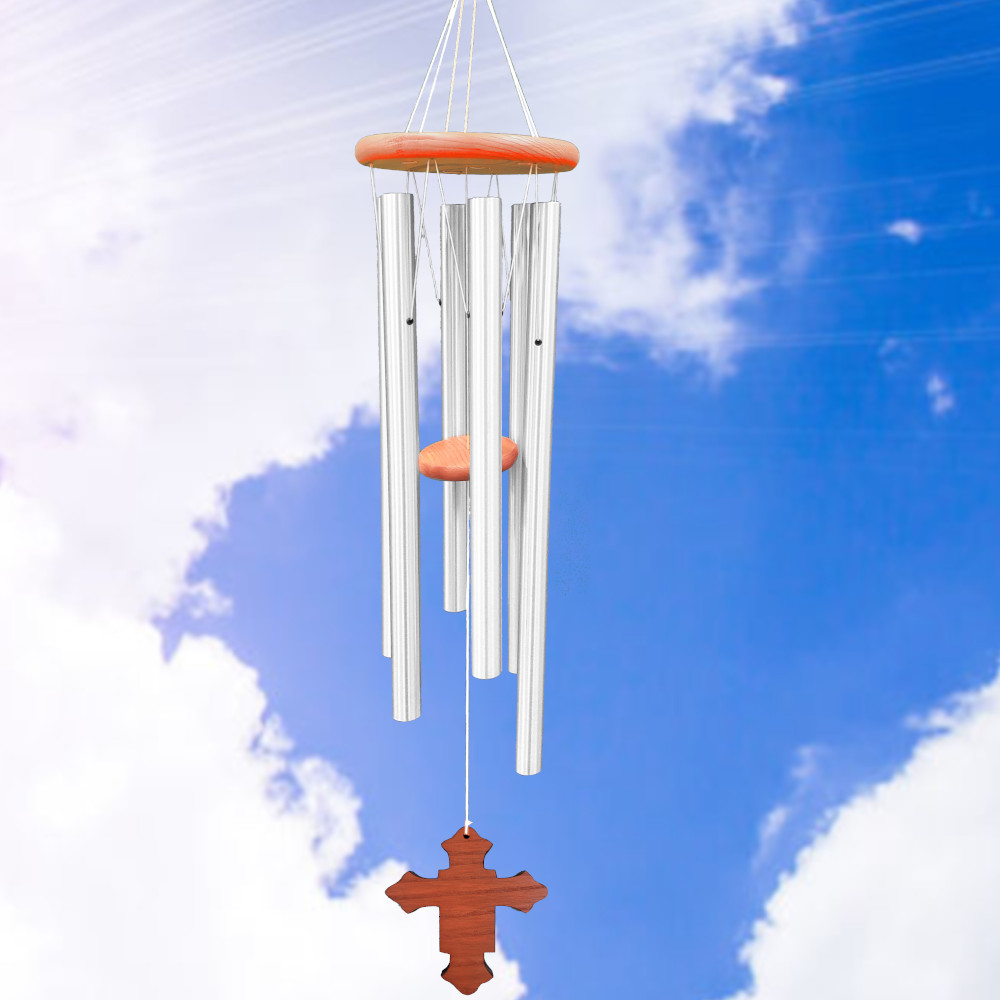 Amazing Grace 40 Inch Wind Chime - Engravable Cross Sail - Silver