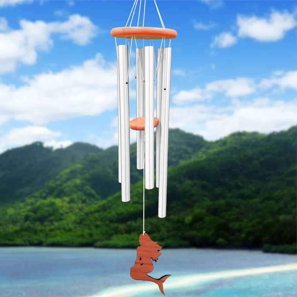 Amazing Grace 40 Inch Wind Chime - Engravable Mermaid Sail - Silver