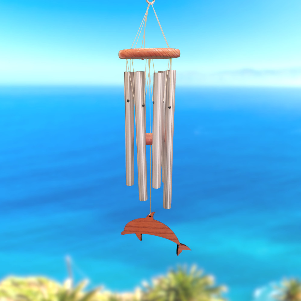 Amazing Grace 25 Inch Wind Chime - Engravable Dolphin Sail - Silver