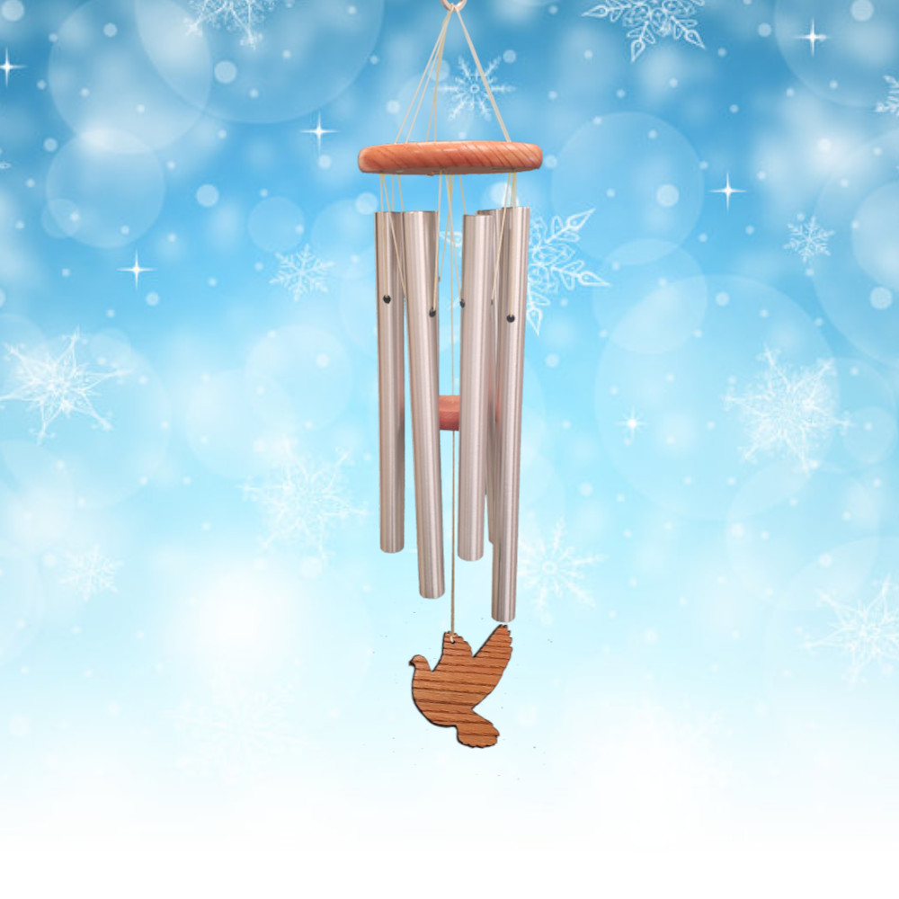 Amazing Grace 25 Inch Wind Chime - Engravable Holiday Dove Sail - Silver