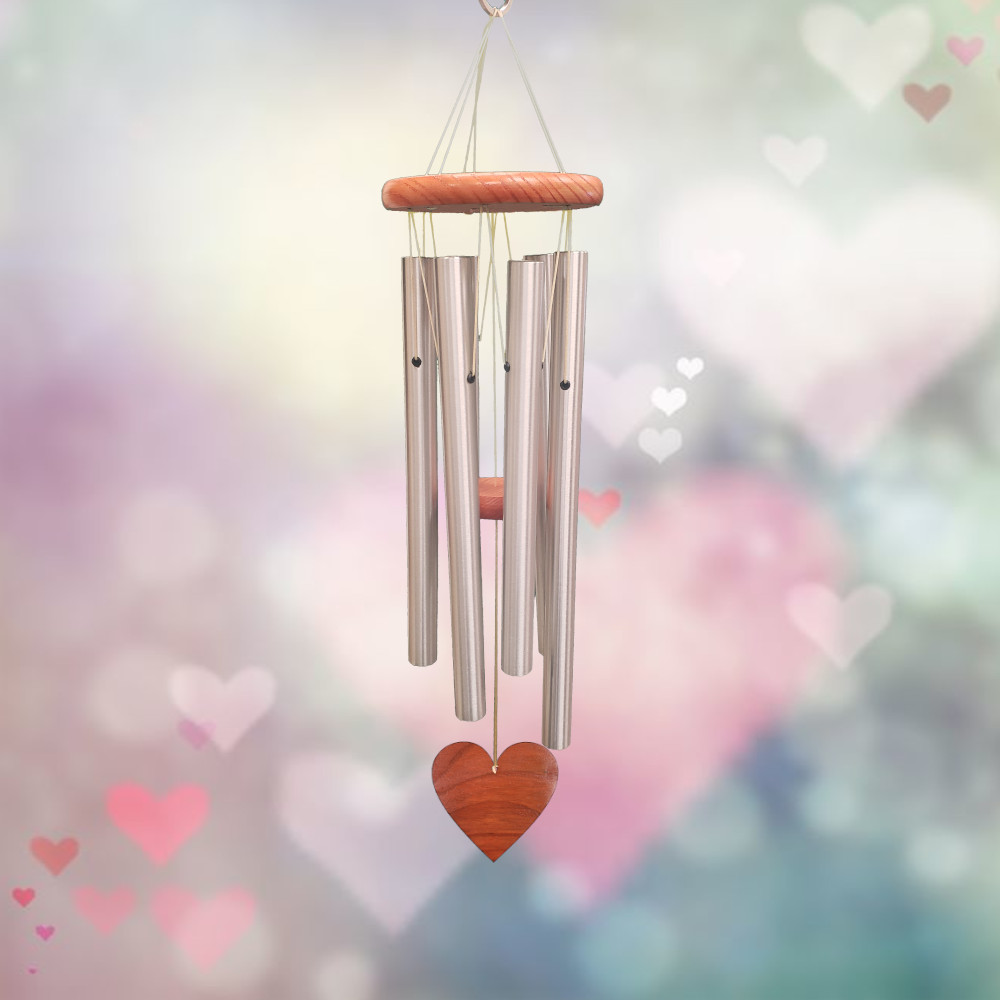 Amazing Grace 25 Inch Wind Chime - Engravable Heart Sail - Silver