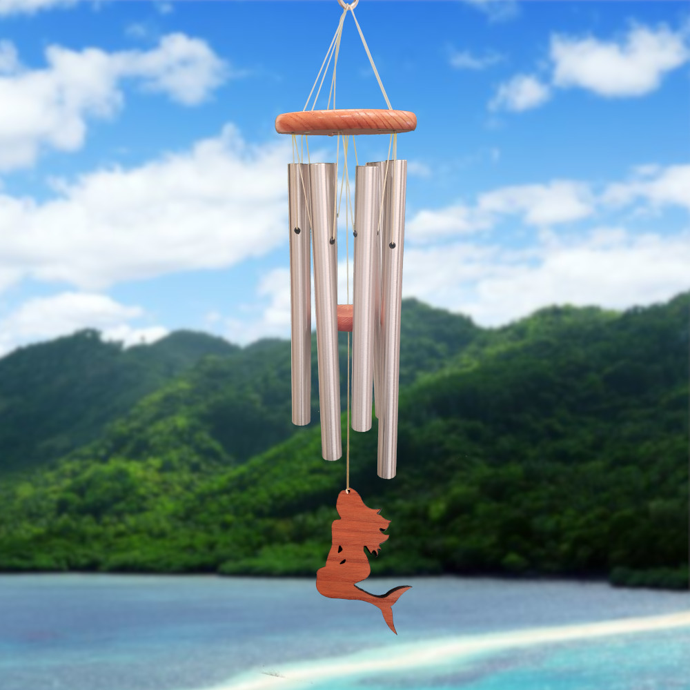 Amazing Grace 25 Inch Wind Chime - Engravable Mermaid Sail - Silver