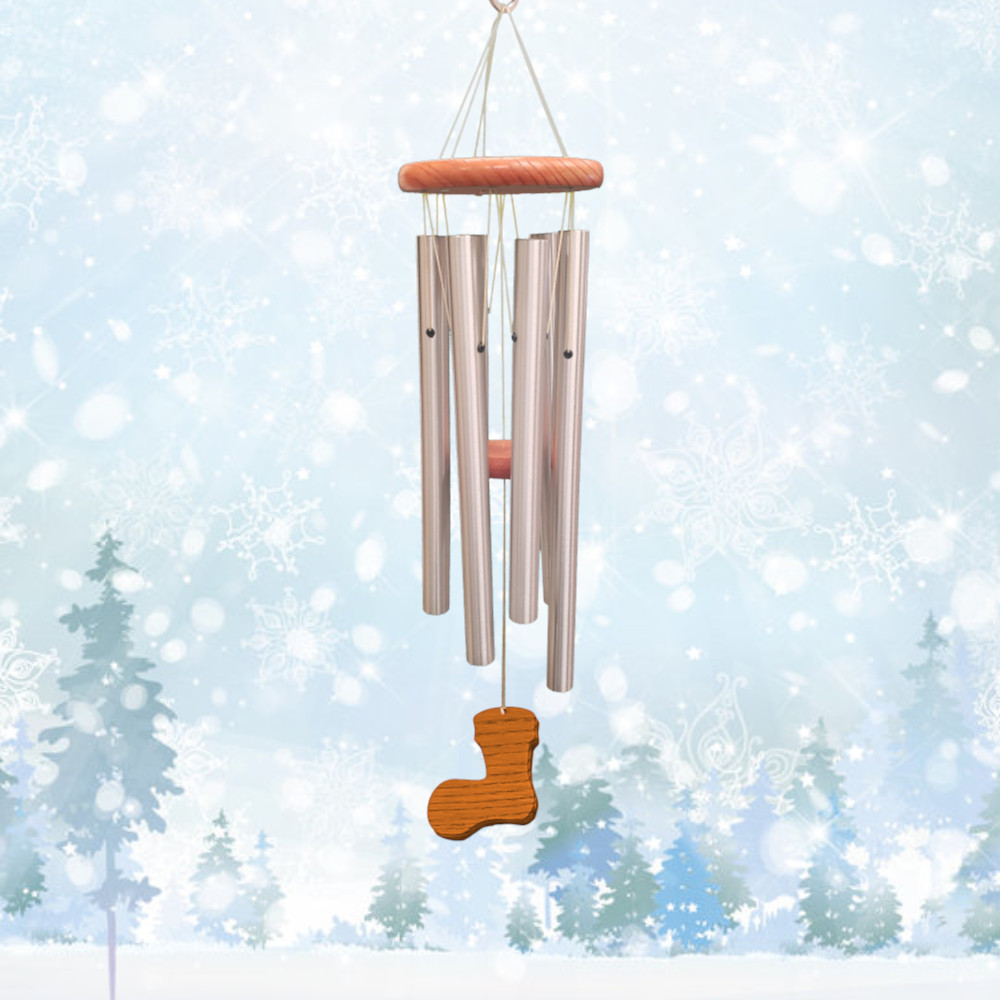 Amazing Grace 25 Inch Wind Chime - Engravable Holiday Stocking Sail - Silver