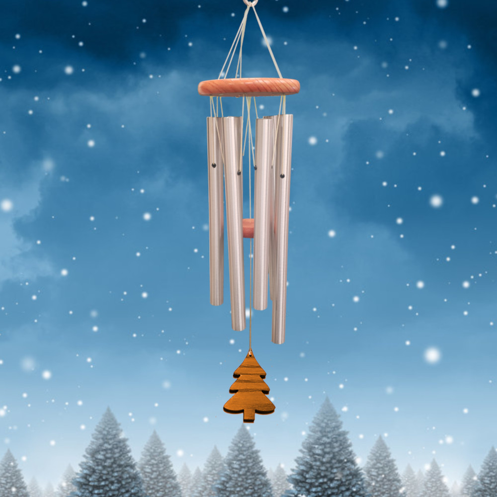 Amazing Grace 25 Inch Wind Chime - Engravable Holiday Tree Sail - Silver