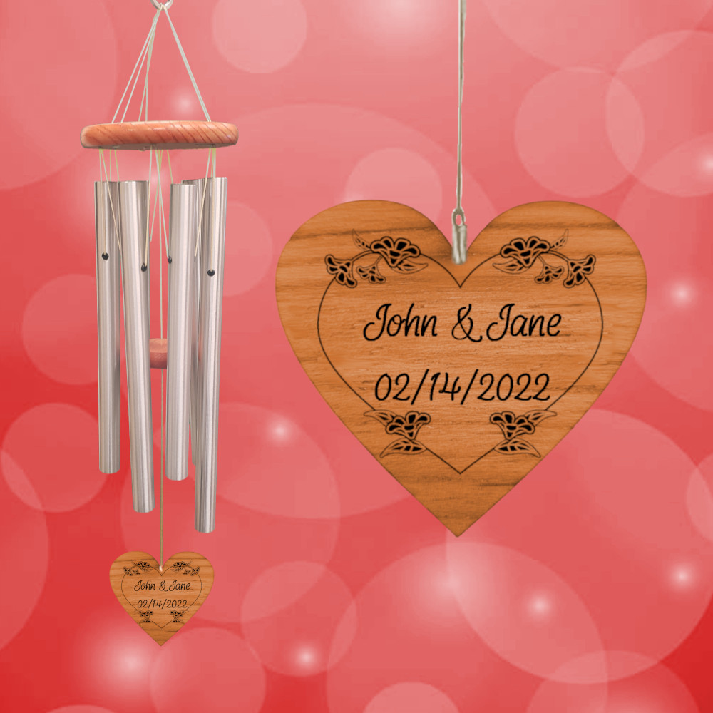 Amazing Grace 25 Inch Silver Wind Chime - Engravable Blossom Heart Sail