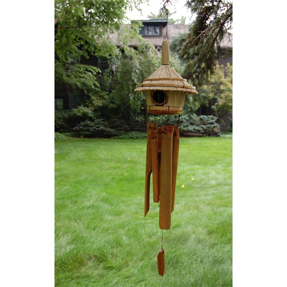 Woodstock Percussion Thatched Roof Birdhouse Bamboo Wind Chime