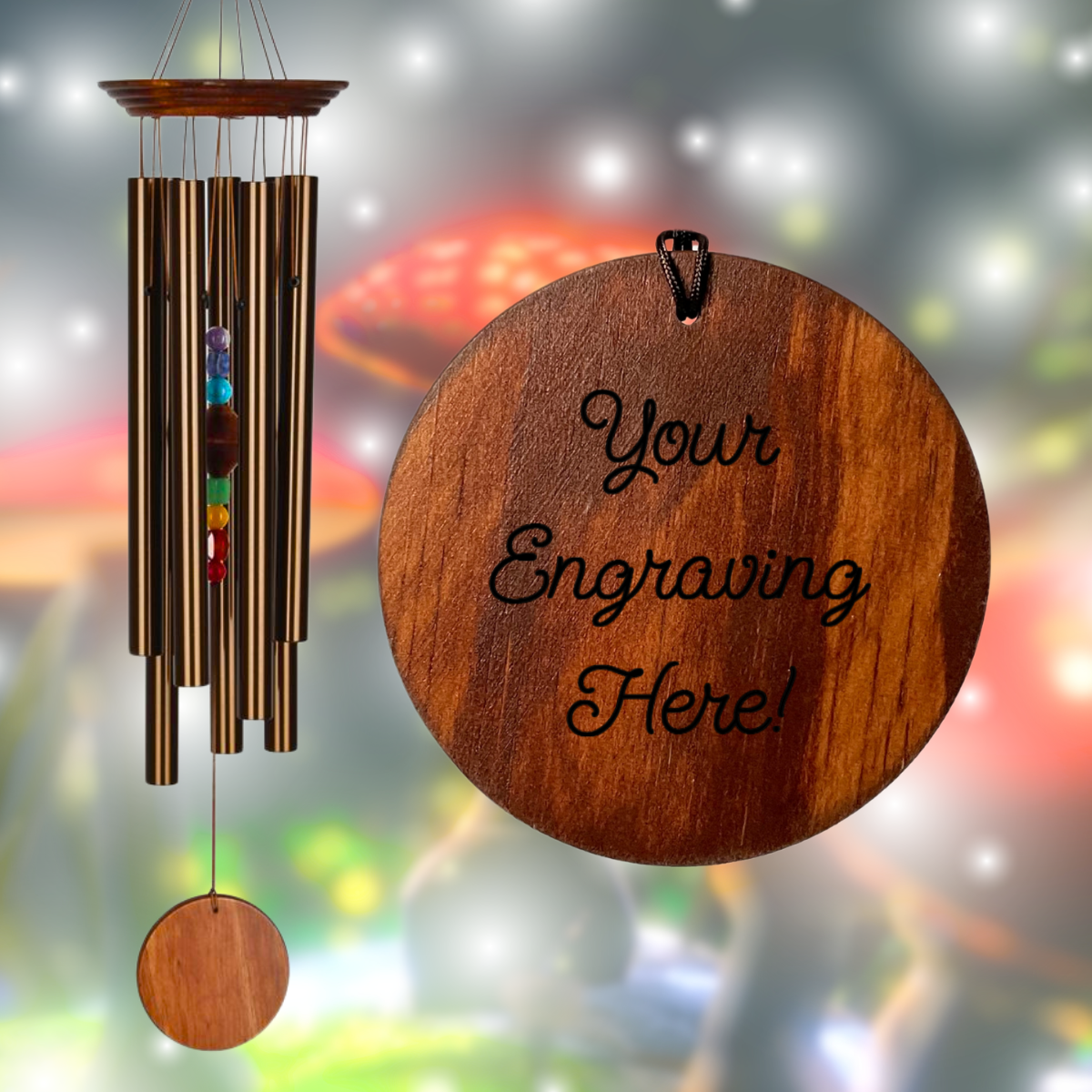 Woodstock Percussion 7 Stone Bronze Chakra Wind Chime - Engravable Sail