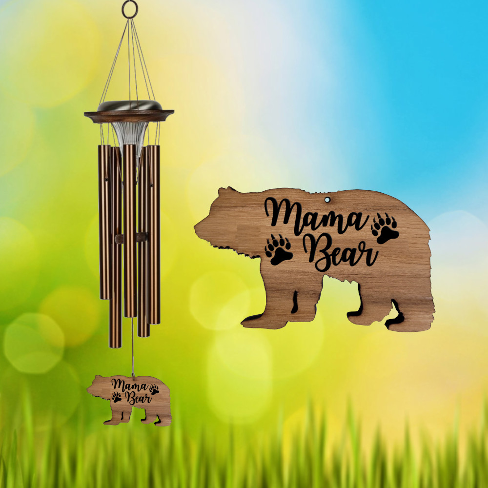 Moonlight Solar Chime 29 Inch Wind Chime - Engraveable MaMa Bear Sail - Bronze