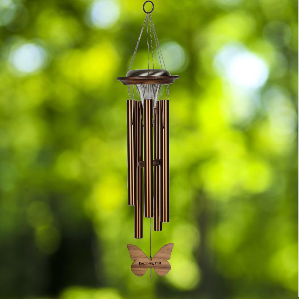 Moonlight Solar Chime 29 Inch Wind Chime - Engraveable Butterfly Sail - Bronze
