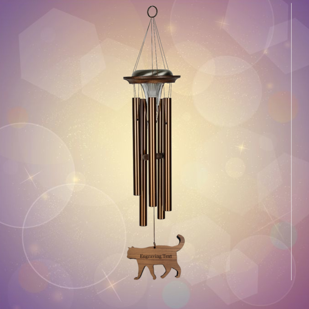 Moonlight Solar Chime 29 Inch Wind Chime - Engraveable Cat Sail - Bronze