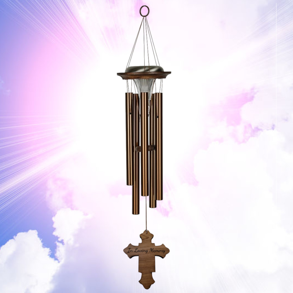 Moonlight Solar Chime 29 Inch Wind Chime - Engraveable Cross Sail - Bronze