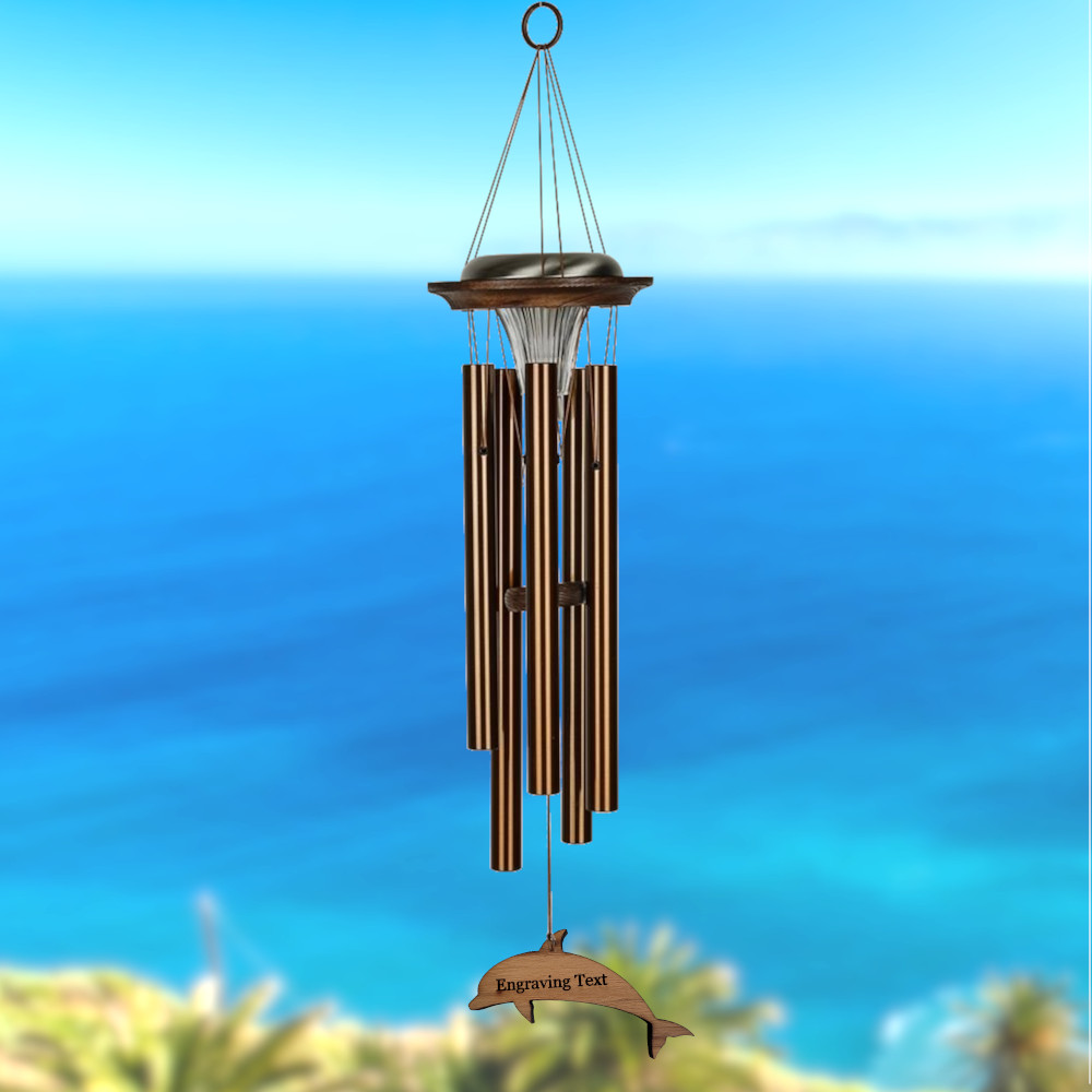 Moonlight Solar Chime 29 Inch Wind Chime - Engraveable Dolphin Sail - Bronze
