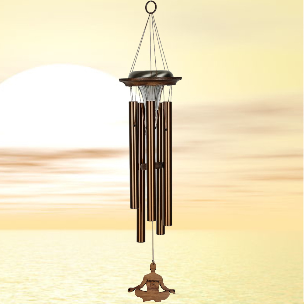 Moonlight Solar Chime 29 Inch Wind Chime - Engraveable Meditation Man Sail - Bronze