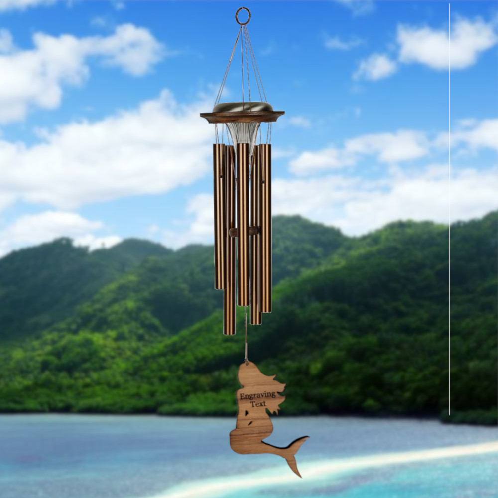 Moonlight Solar Chime 29 Inch Wind Chime - Engraveable Mermaid Sail - Bronze