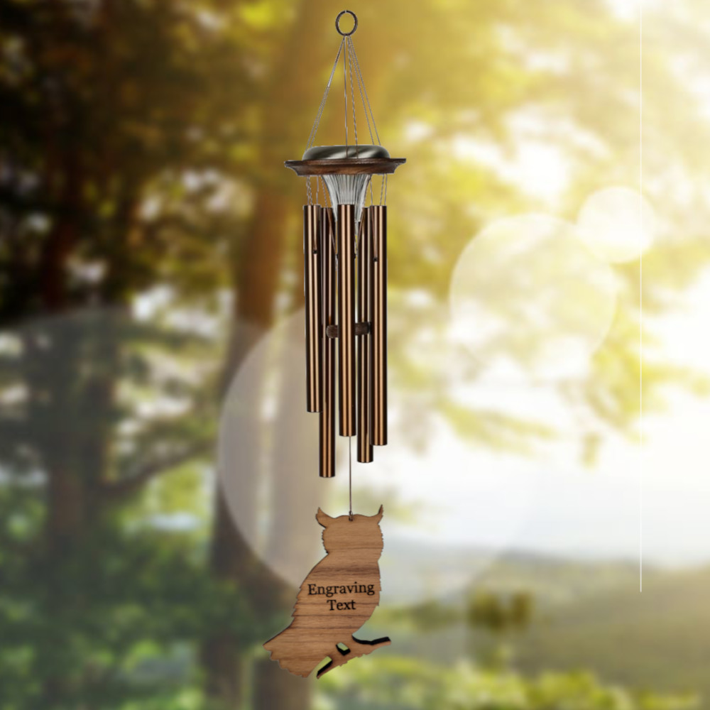 Moonlight Solar Chime 29 Inch Wind Chime - Engraveable Owl Sail - Bronze